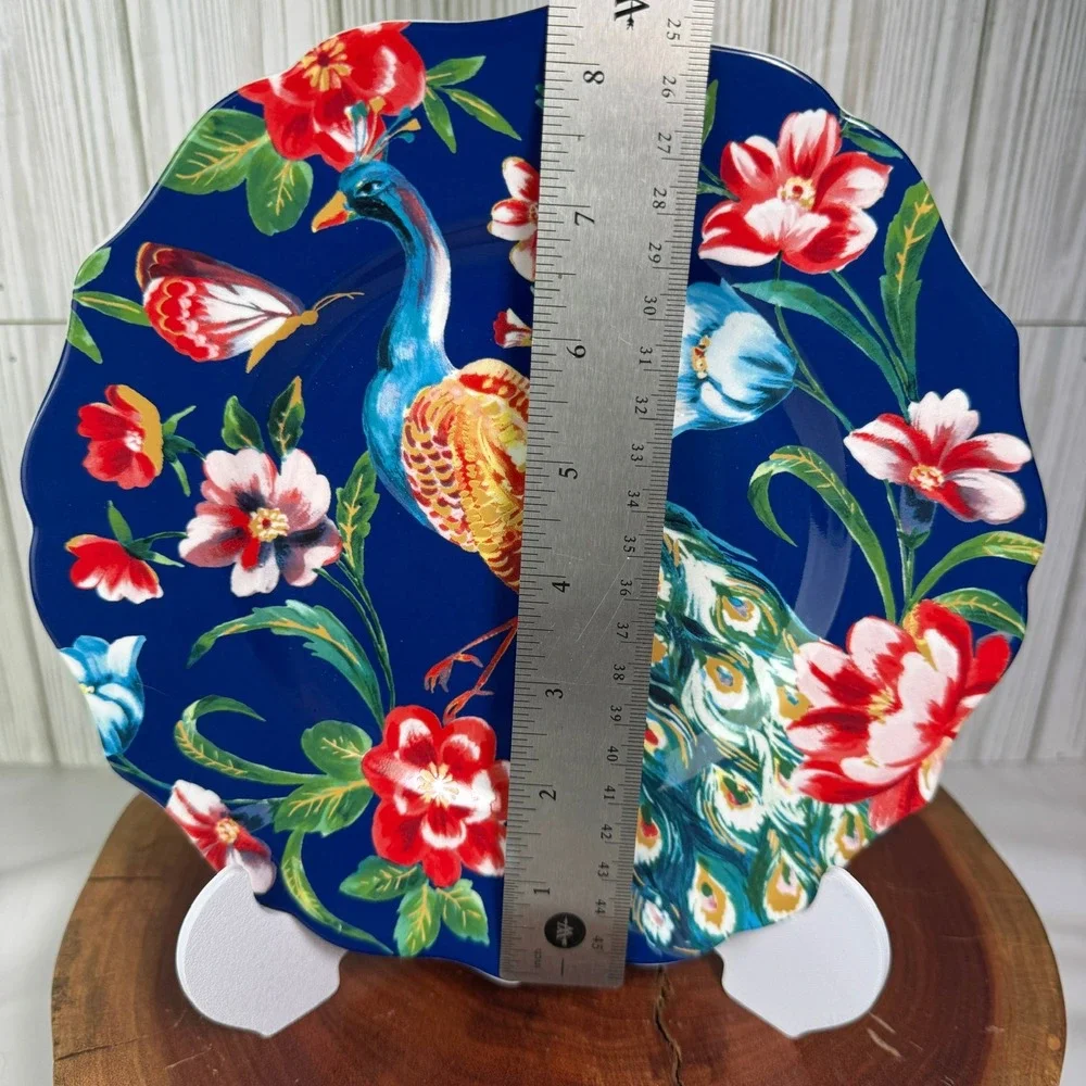 Pier 1 Imports Peacock Porcelain Salad Plate Cobalt Blue Floral Scalloped 8.5